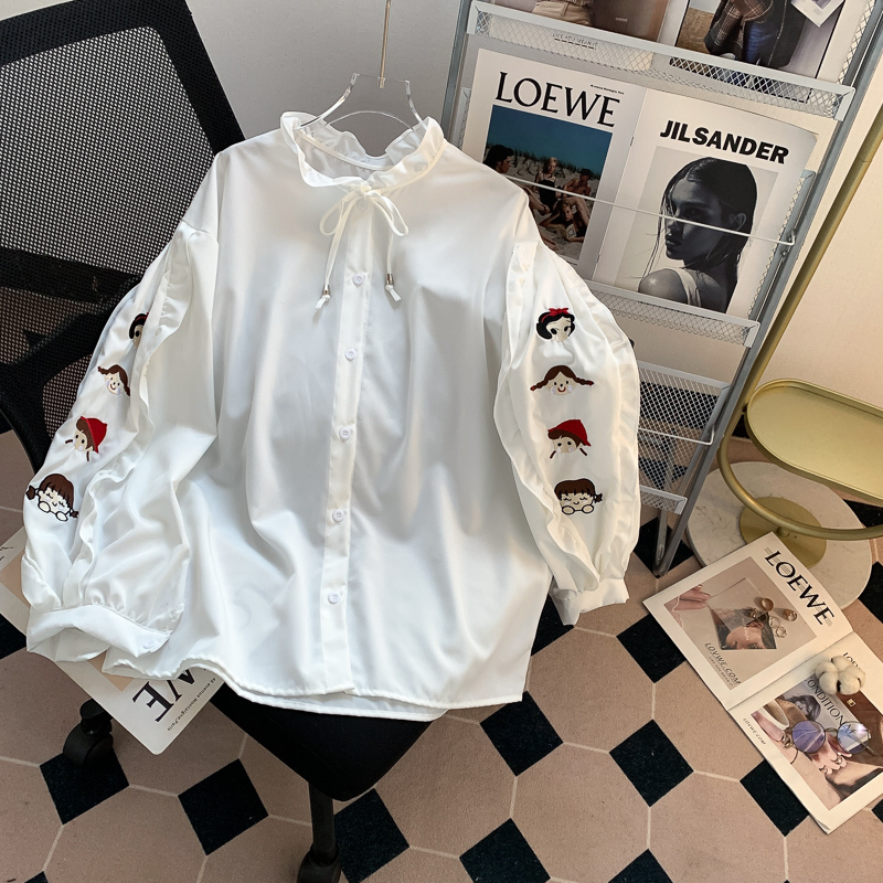 Super Stylish Heavy-Duty Embroidered Shirt for Women, 2024 Early Autumn New Loose Design, Age-Reducing and Trendy Top
