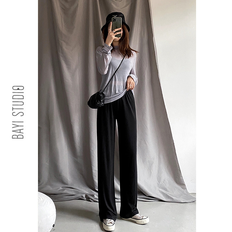 Cupro silk wide-leg pants women's summer 2020 thin high-waisted straight-tube loose drape mask mopping ice silk trousers