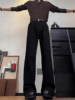 Black Straight-Leg Jeans for Men, Autumn and Winter, Tall, Fleece-Lined, Extra-Long Pants, American High Street Style, Non-Tight Fit, Slightly Flared Pants