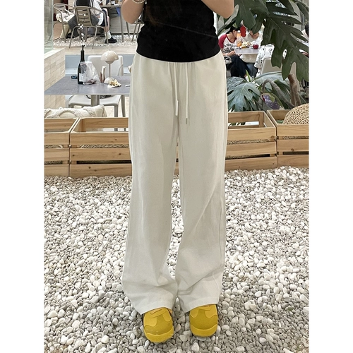 Летние легкие и тонкие дышащие штаны подходит для мужчин и женщин для отдыха, свободный крой, из хлопка и льна