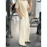 Белые тонкие штаны, из хлопка и льна, свободный прямой крой