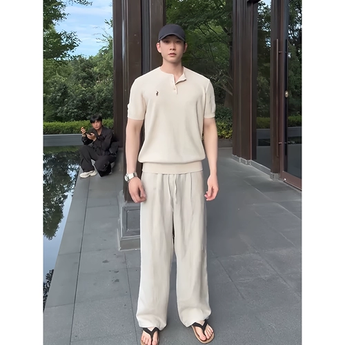 Белые летние легкие и тонкие штаны, из хлопка и льна, свободный прямой крой