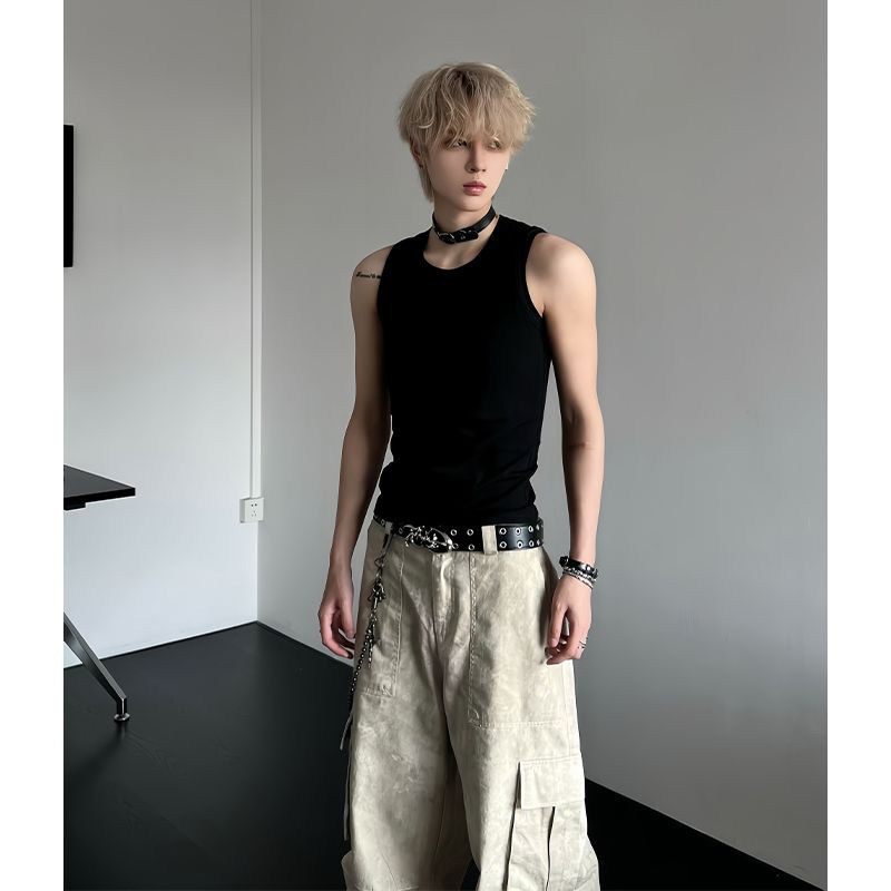 Pure Black Cross-Body Sports Vest for Men, Trendy Brand with a High-End Feel, American-Style Tank Top for Fitness, Base Layer, Sleeveless T-Shirt