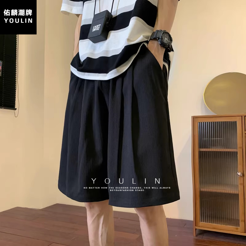 Black Bermuda Shorts for Men, Summer Thin Style, Knee-Length or Above, Oversize American Style Trendy Straight Pants