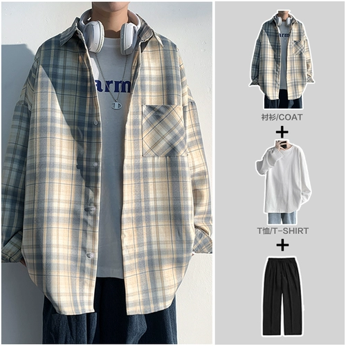 Рубашка, комплект, лонгслив, мужская куртка, изысканный стиль, 3 предмета