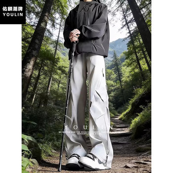American-Style Three-Proof Softshell Pants for Men, Windproof, Waterproof, Fleece-Lined Work Pants, Wrinkle-Resistant Outdoor Sports Hiking Pants