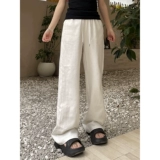 Летние легкие и тонкие дышащие штаны подходит для мужчин и женщин для отдыха, свободный крой, из хлопка и льна