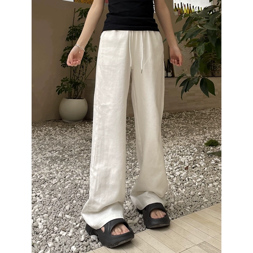 Летние легкие и тонкие дышащие штаны подходит для мужчин и женщин для отдыха, свободный крой, из хлопка и льна