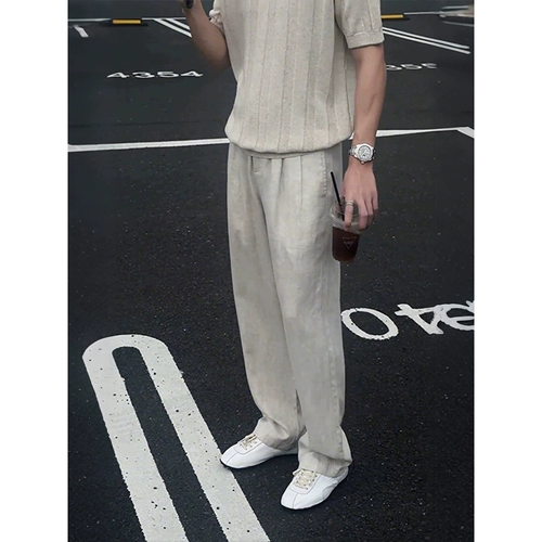 Летние тонкие штаны, А-силуэт, из хлопка и льна, свободный прямой крой