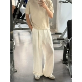 Белые тонкие штаны, из хлопка и льна, свободный прямой крой