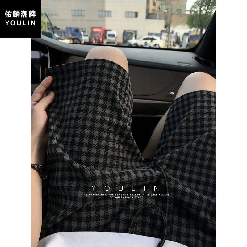 American Retro Plaid Shorts for Men, Summer Outerwear, High-End, Lazy Style, Beach Pants, Sports and Leisure Quarter-Length Pants
