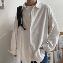 Striped shirt mens long-sleeved 2021 new Hong Kong fashion trend summer very fairy shirt Korean version loose thin section jacket