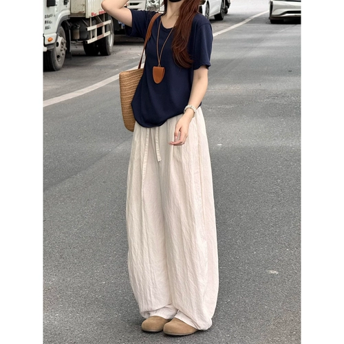 Тонкие шелковые штаны, подходит для подростков, из хлопка и льна, свободный прямой крой