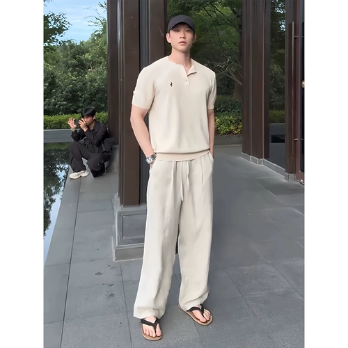 Белые летние легкие и тонкие штаны, из хлопка и льна, свободный прямой крой