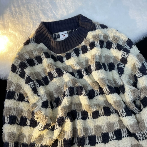 Ретро парная одежда для влюбленных, японский свитер, приятная телу трикотажная утепленный лонгслив, оверсайз