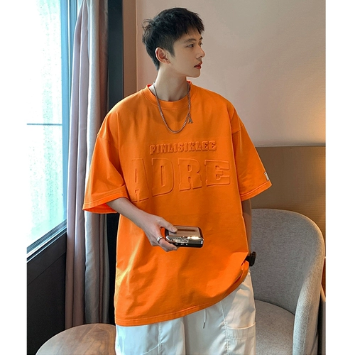 Оранжевая летняя футболка, оверсайз, в американском стиле, короткий рукав