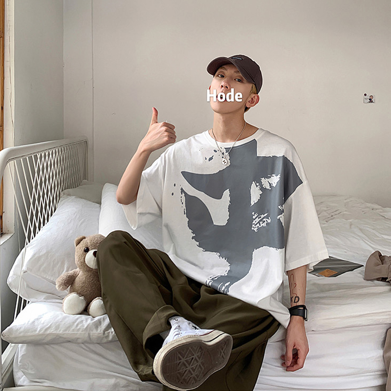 Chinese style high-gram heavy short-sleeved t-shirt men's national tide ins trend half-sleeved tide brand couple oversize three-quarter sleeves