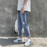 Демисезонные джинсы, трендовые штаны, свободный прямой крой, в корейском стиле