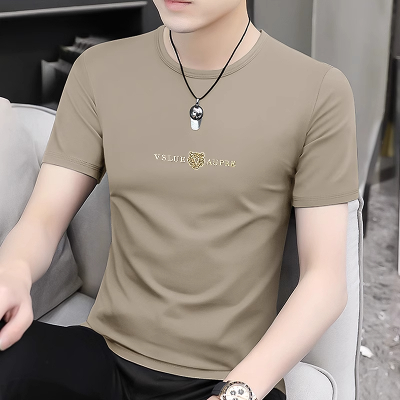 Modal Ice Silk Short-Sleeve T-Shirt for Men 2026 New Apricot-Colored T-Shirt High-End Brand Summer Printed Thin Clothing