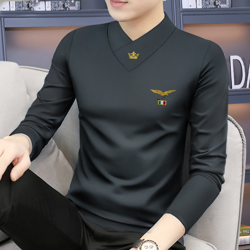 モーダル長袖 Tシャツメンズ秋トップスボトミングシャツ V ネックプラスベルベット肥厚インナー秋服サーマル下着トレンディ