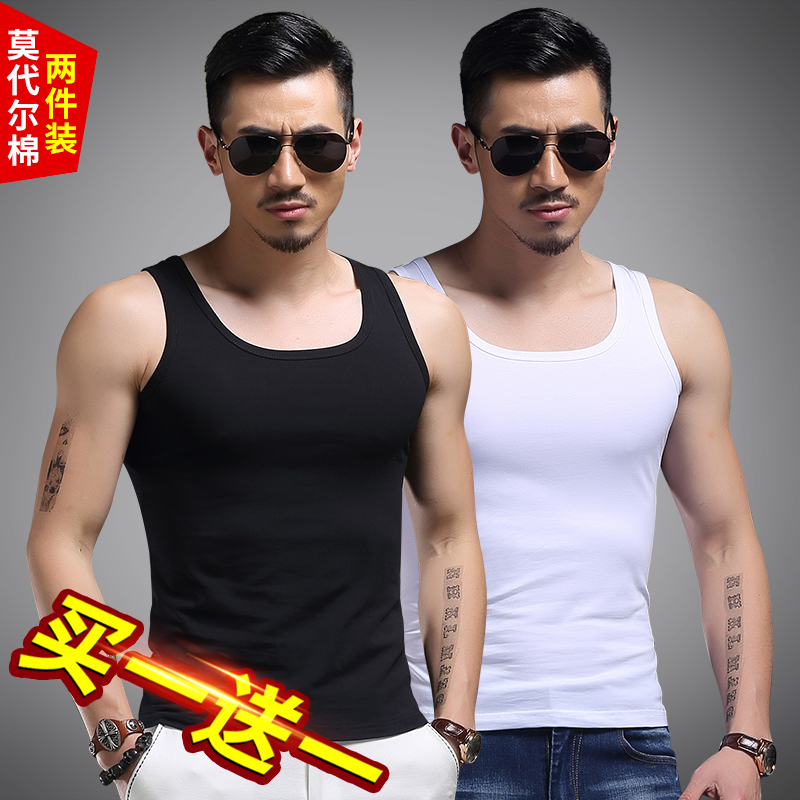 2 Pieces】Modal Cotton Square-Neck Men's Vest Summer Ice Silk Sports Tight-Fitting Sleeveless T-Shirt Inner Wear Fitness Vest