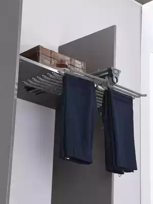 Wardrobe trouser rack telescopic non-slip pants support Cabinet underwear hanging cloakroom top loading double row West pants rack push-pull damping pants