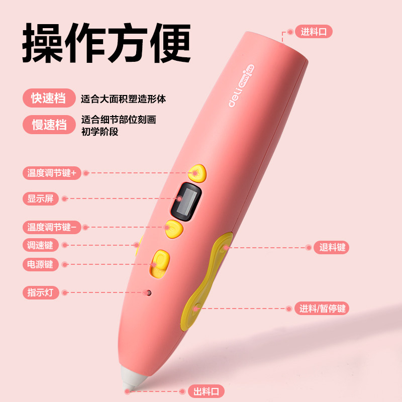 Deli 3D Printing Pen for Children, DIY Three-Dimensional Graffiti Pen Toy, Back-To-School Gift, Low Temperature, Non-Hot to the Touch, Wireless Charging 3D Pen Set, Multifunctional Creative Magic Pen, Consumables for Boys and Girls