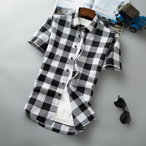 Plaid shirt mens short-sleeved summer Korean version of the trend shirt mens casual summer 2021 new inch shirt trend clothes
