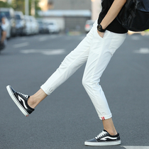 Casual pants mens Korean version of the trend mens pants eight-point slim small feet white nine-point pants drawstring pants mens pants