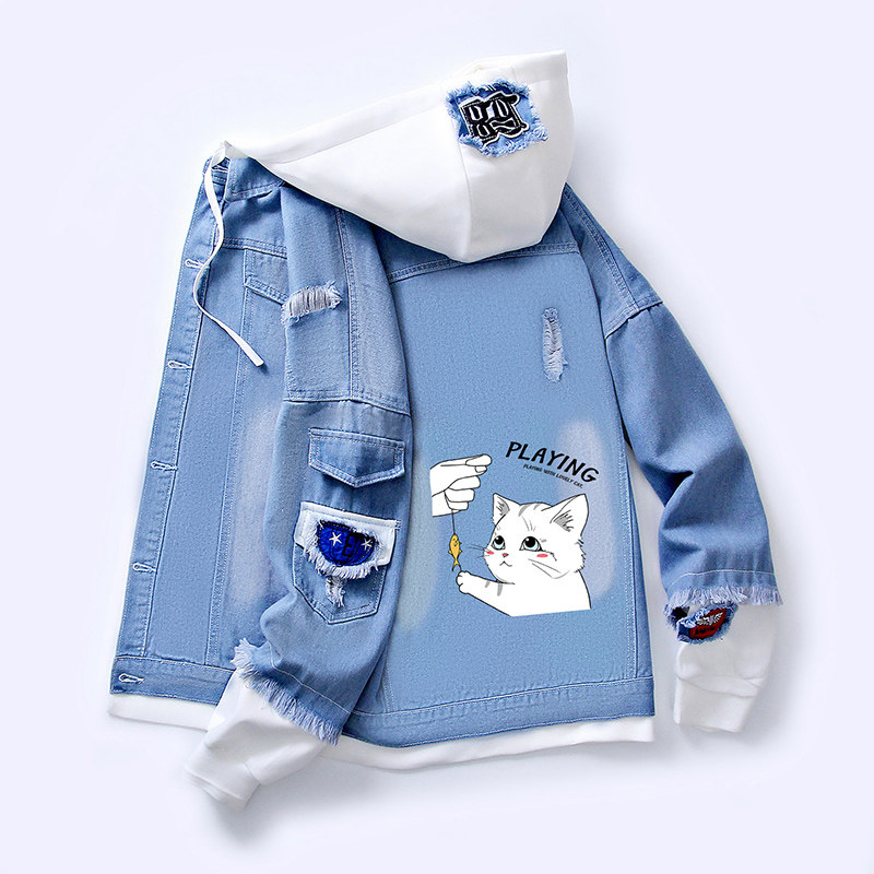 Teen Denim Jacket Men's Spring 2022 New Spring Fashion Trends Menswear Junior High School High School Student Jacket Spring Autumn