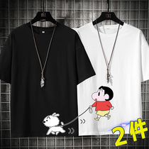 Pure Cotton White Short Sleeve T-shirt Clothing Male Tide Card Teen Personality Fashion Half Sleeve Mens Chains Chauffins Summer Fashion