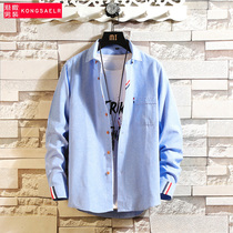 Blue shirt mens long-sleeved autumn youth trend Spring and autumn junior high school high school students shirt handsome big boy jacket