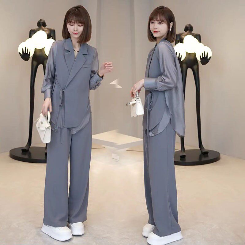 200 catty fat sister m extra large women's suit suit wide-leg pants trousers two-piece suit looks thin and western style summer