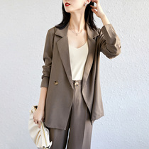 Fat mm suit suit summer thin section Hong Kong style wide leg pants professional womens work clothes stylish slim loose casual wear