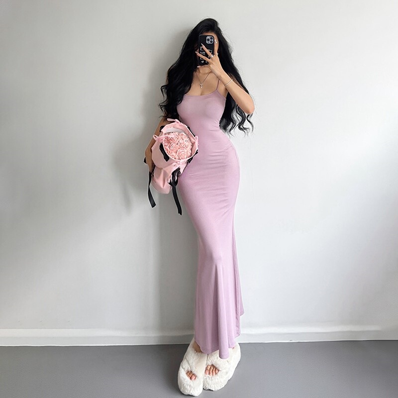 Rebellious Diary Pure Desire Sexy Little Mom Style Tight-Fitting Strap Dress Women's Spring Bodycon Long Dress Sexy Mermaid Dress