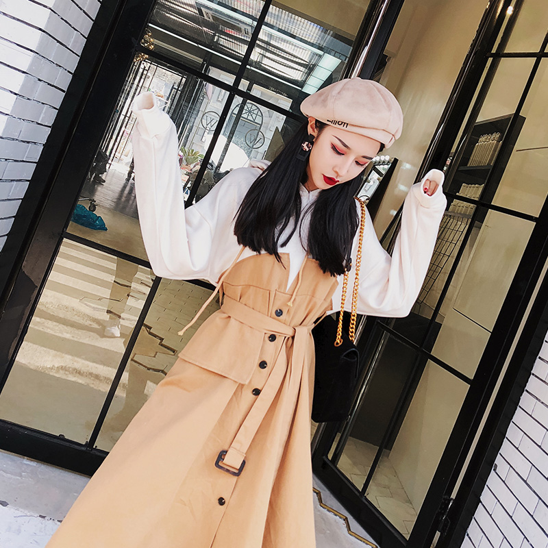 (Clearance Special) Autumn and Winter Sweater Dress Hong Kong Style Retro Chic New Schoolgirl Fake Two-Piece Suit