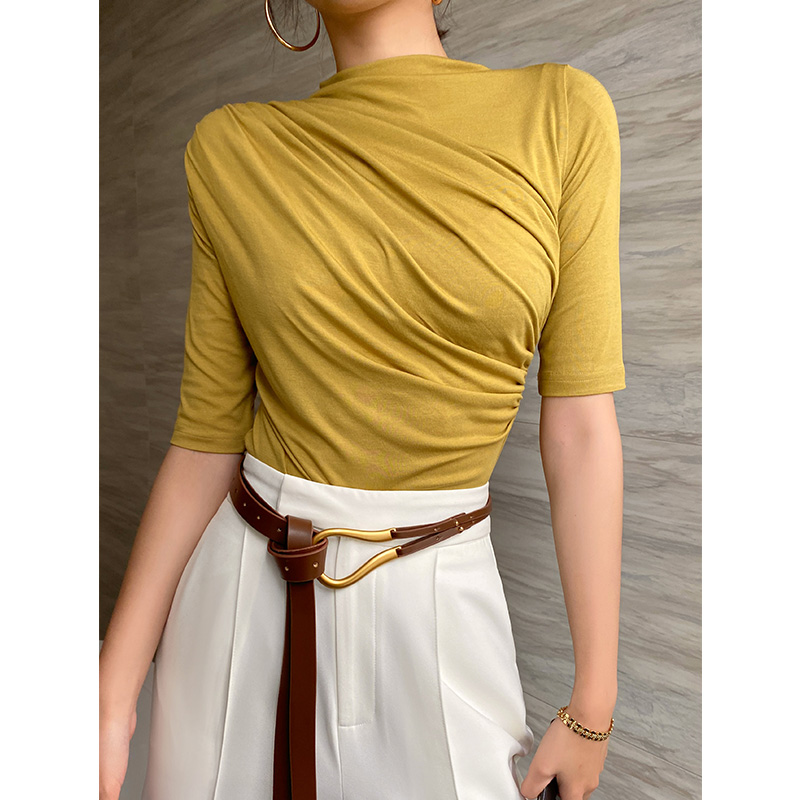 Irregular design T-shirt bottoming shirt women's wear fashion 2020 new spring and summer half-sleeved top Western style