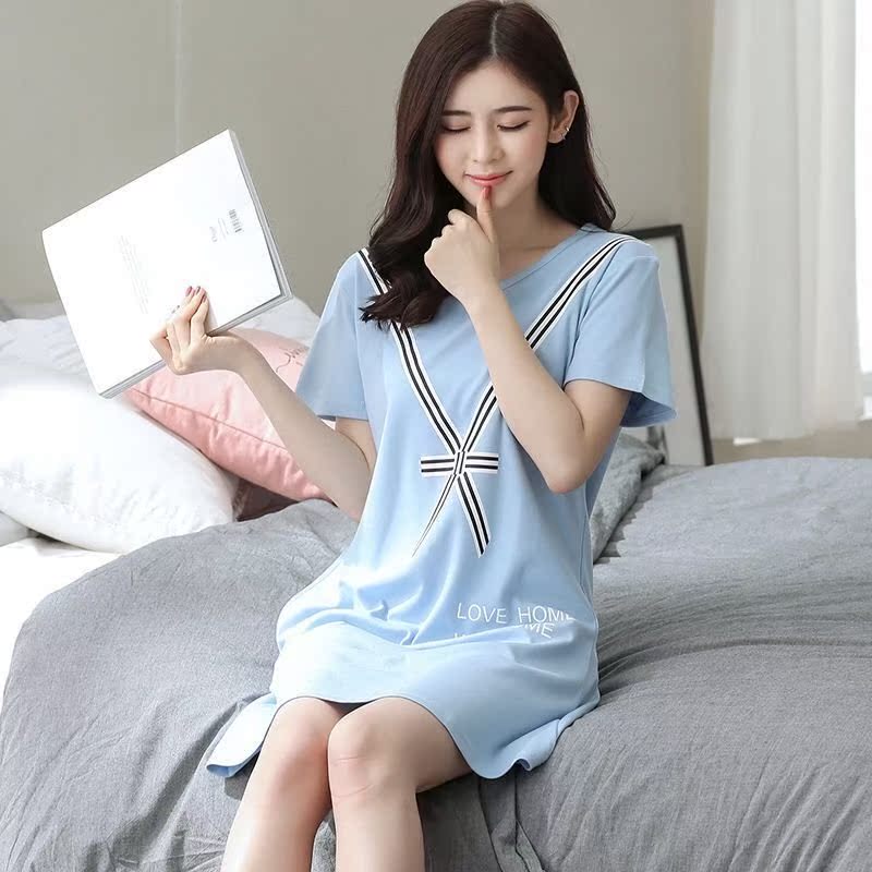 Pajama sinh viên cô gái mùa hè phiên bản dễ thương Han lỏng kích thước lớn mùa hè ngắn tay bộ đồ ngủ cotton womens nửa tay áo váy sexy nhà.