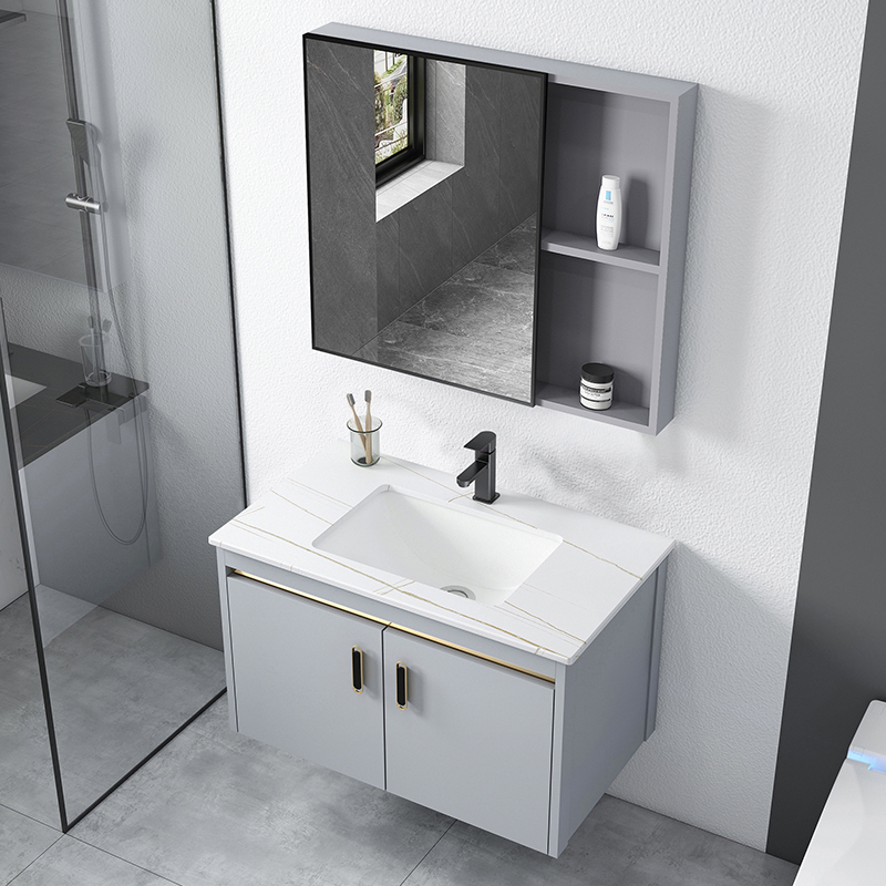 Space aluminum rock slab light luxury bathroom cabinet combination toilet wash table simple wash basin integrated washbasin