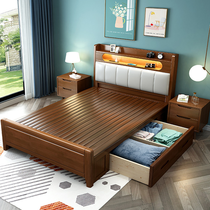 All Solid Wood Bed 1.2m Children's Drawer Storage Bed 1.135m cm Wide Household 1.5 Single Bed with Light and Charging All Solid Wood Bed 1.2m Children's Drawer Storage Bed 1.135m cm Wide Household 1.5 Single Bed with Light and Charging