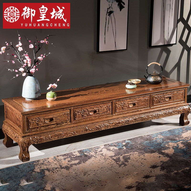 New Chinese mahogany furniture all solid wood TV cabinet chicken wing wood furniture floor cabinet clearance living room storage floor-to-ceiling antique