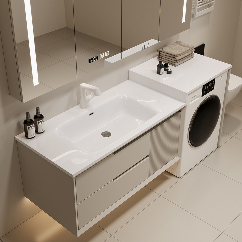 Ceramic Integrated Basin Oak Lacquer Bathroom Cabinet Washing Machine Integrated Cabinet Bathroom Washbasin Vanity Sink