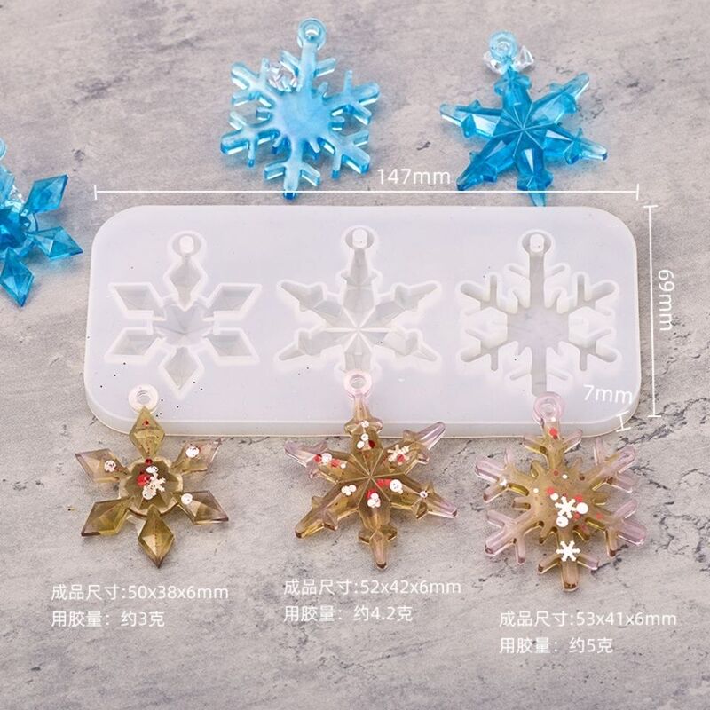 Crystal Glue DIY Silicone Mold Christmas Snowflake Pendant Three-Connected Snowflake Jewelry Pendant with Hole Faceted Snowflake