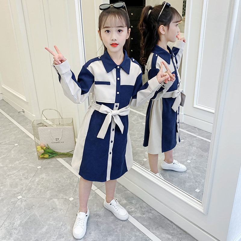 Girls dress spring and autumn 2021 new foreign school children's spring dress skirt little girl socialite spring Korean fashion