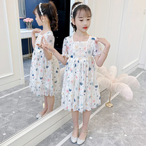 Girls dress summer 2021 new style Korean girl princess dress summer floral skirt childrens yarn skirt