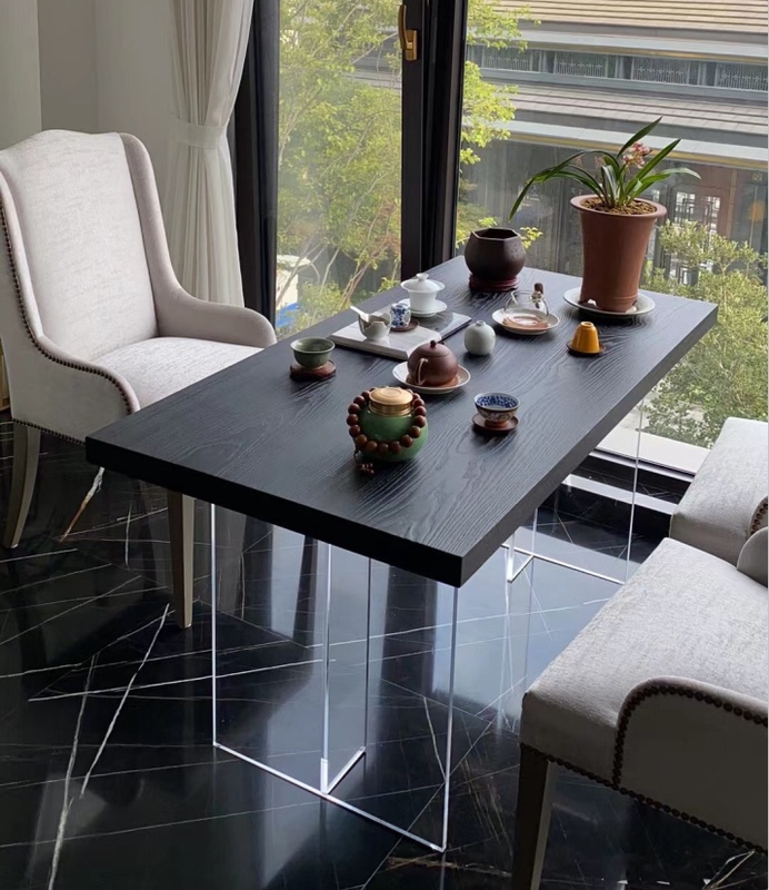 Floating Dining Table, Solid Wood Black Desk, Light Luxury Acrylic Office Desk, Balcony Tea Table, Coffee Table, Creative Computer Desk