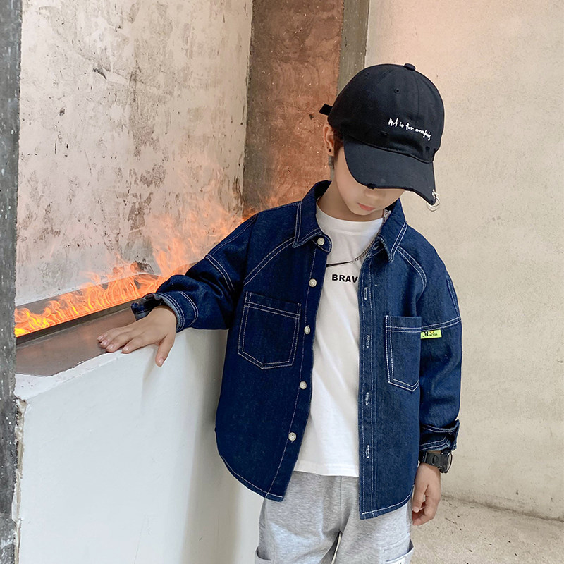2022 new boy denim shirt with long sleeve blouses, great boy Han version spring dress for children in spring and autumn shirt