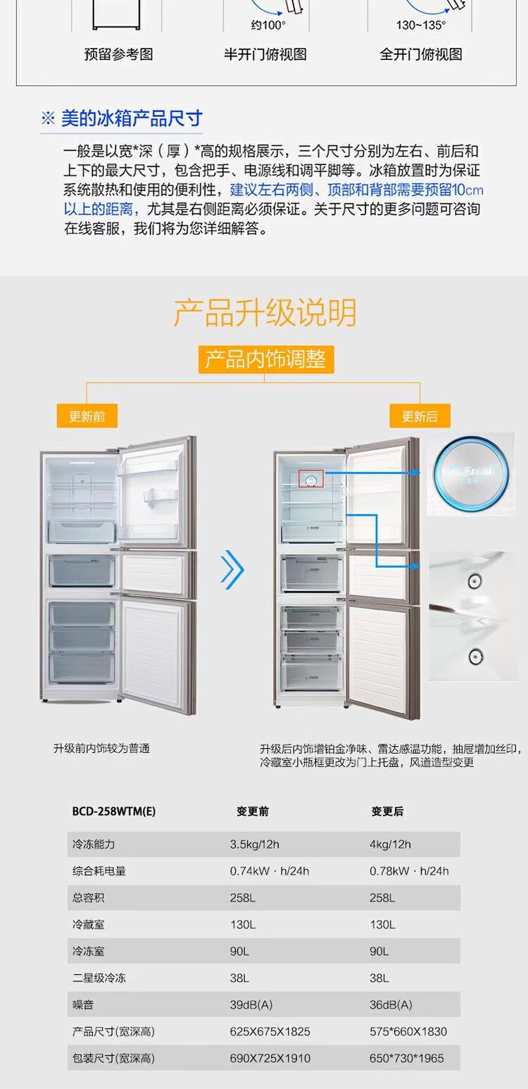 Midea / Beauty BCD-258WTM (E) Tủ lạnh ba cửa ba cửa tiết kiệm năng lượng tủ lạnh aqua