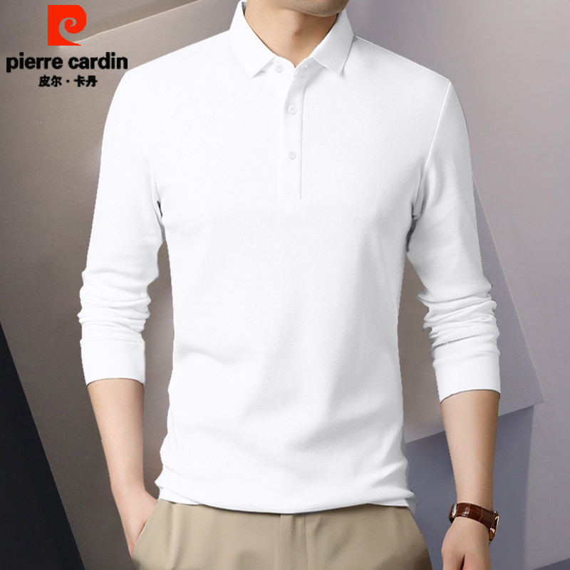 Pierre Cardin Men's Long-Sleeved T-Shirt Polo Shirt Spring and Autum Pure Cotton Middle-Aged and Elderly Tops Base Shirt White Pierre Cardin Men's Long-Sleeved T-Shirt Polo Shirt Spring and Autum Pure Cotton Middle-Aged and Elderly Tops Base Shirt White