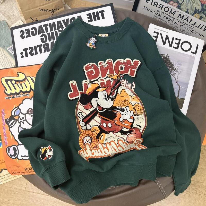 Extra Large Size 150kg Korean Style Casual Pure Cotton Terry Sweatshirt with Cartoon Mickey Print, Mid-Length Long Sleeves 2 Extra Large Size 150kg Korean Style Casual Pure Cotton Terry Sweatshirt with Cartoon Mickey Print, Mid-Length Long Sleeves 2
